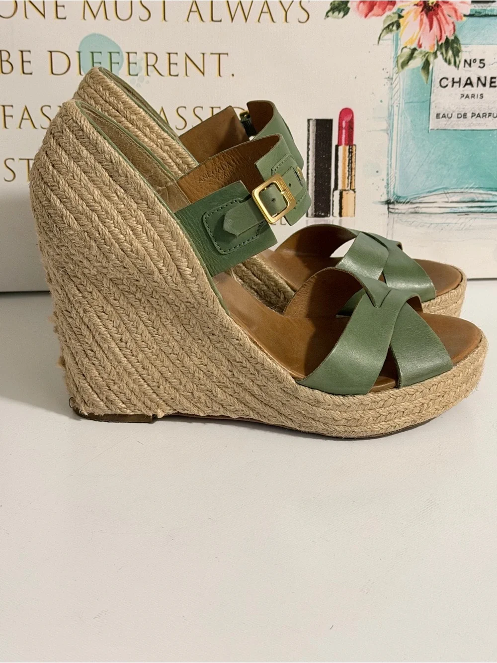 Hunter Olive Green Espadrille Wedge Sandals